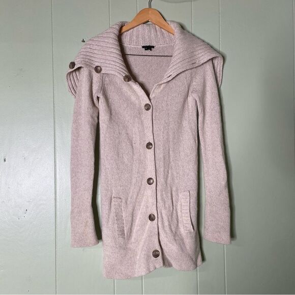 THEORY 100% Cashmere Taupe Button Down Long Cardigan‎ Turtleneck Sweater Size S - Picture 1 of 8